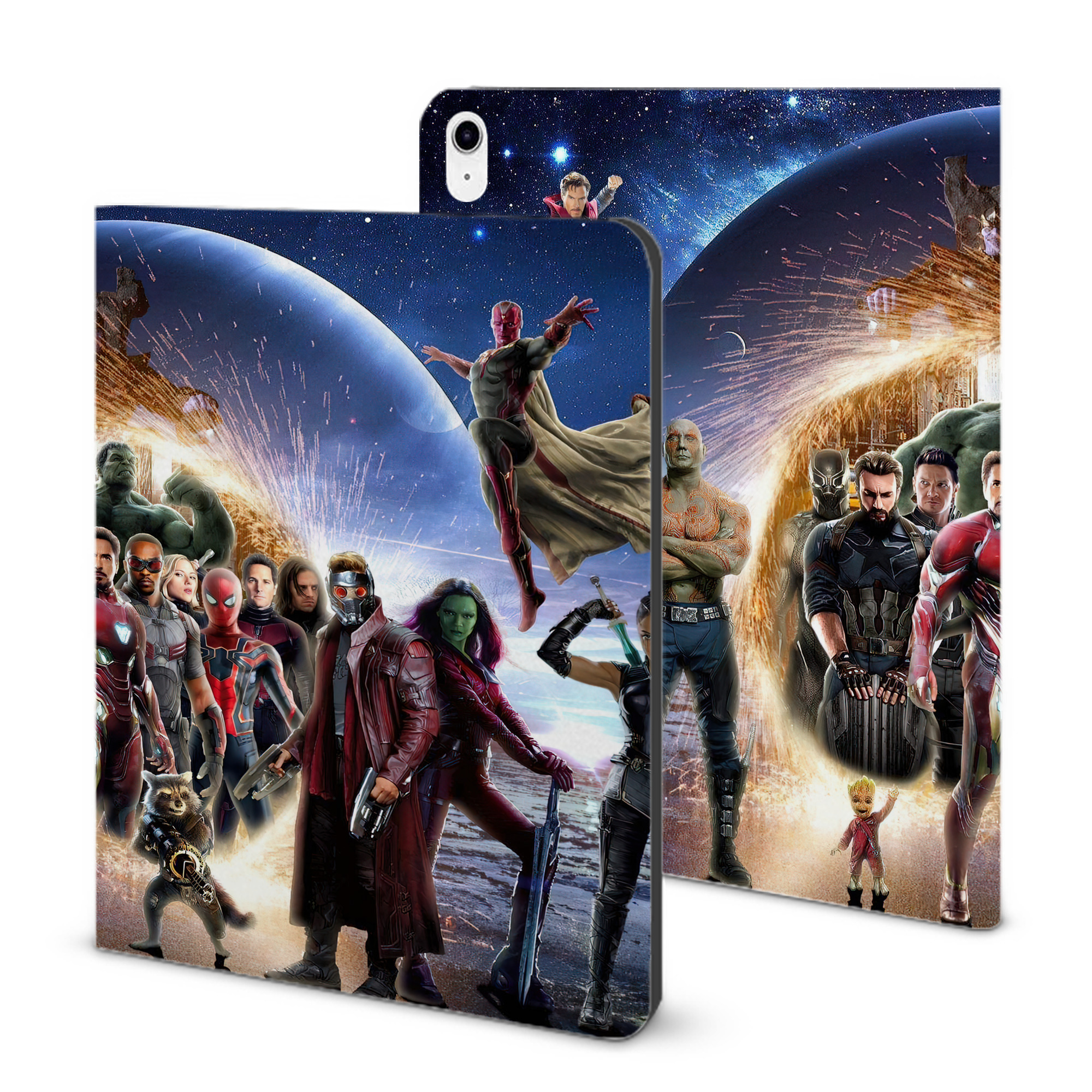 （画像用） アベンジャーズ The Avengers IPad ケース ブック型 PUレザー TPU 耐衝撃 軽量 薄型 ペン収納なし 全面保護 IPad 各モデル対応